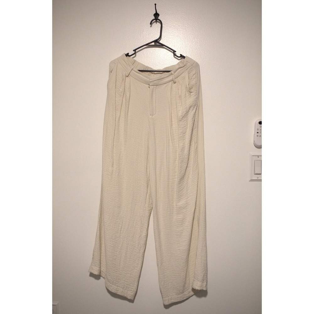 A New Day Womens Cream Textured Gauze Wide Leg Pants High Rise Size 8